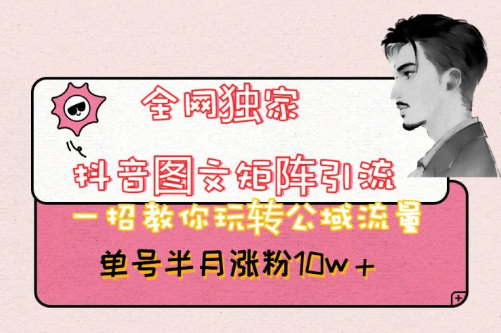 全网独家抖音图文矩阵引流，一招教你玩转公域流量，单号半月涨粉10w+【揭秘】-最全资源库