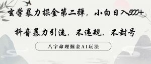 玄学暴力掘金第二弹，小白日入500+，抖音暴力引流，不违规，术封号，八字命理掘金AI玩法【揭秘】-最全资源库