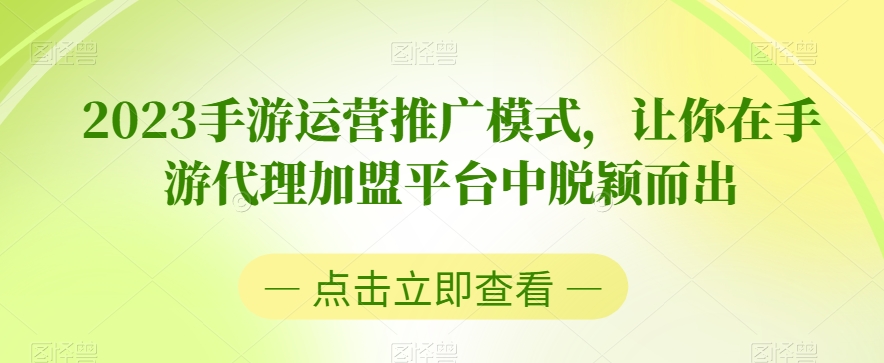 2023手游运营推广模式，让你在手游代理加盟平台中脱颖而出-最全资源库