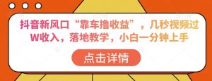 抖音新风口“靠车撸收益”，几秒视频过W收入，落地教学，小白一分钟上手【揭秘】-最全资源库
