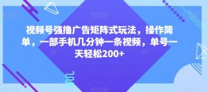 视频号强撸广告矩阵式玩法，操作简单，一部手机几分钟一条视频，单号一天轻松200+【揭秘】-最全资源库