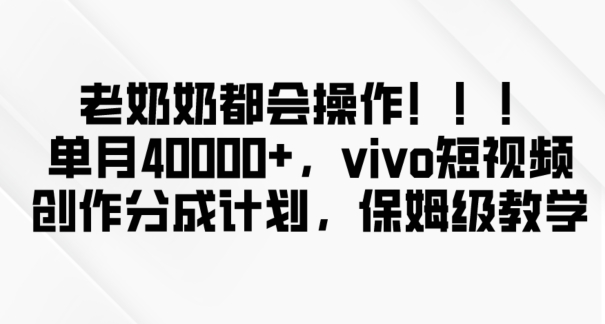 老奶奶都会操作，新平台无脑操作，单月40000+，vivo短视频创作分成计划【揭秘】-最全资源库