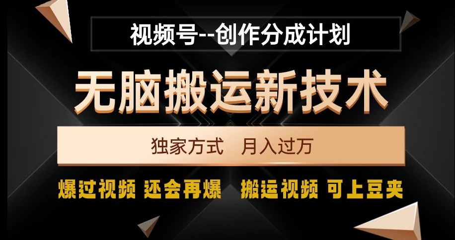 视频号无脑搬运新技术，破原创壕流量，独家方式，爆过视频，还会再爆【揭秘】-最全资源库