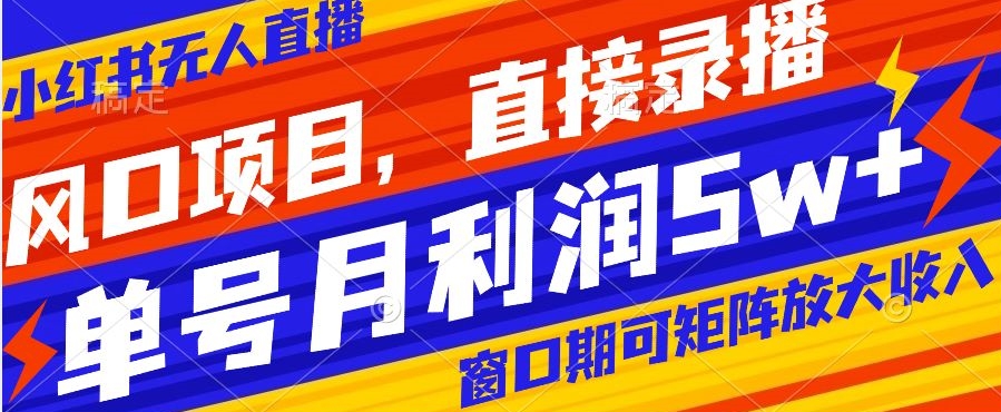 风口项目，小红书无人直播带货，直接录播，可矩阵，月入5w+【揭秘】-最全资源库