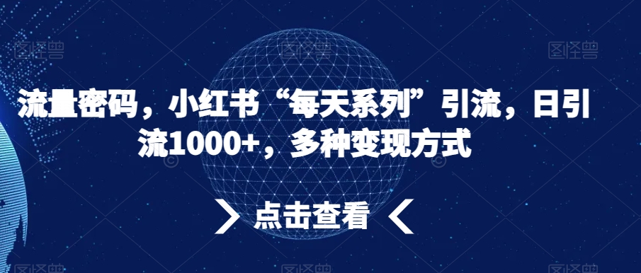 流量密码,小红书“每天系列”引流,日引流1000+,多种变现方式【揭秘】-最全资源库