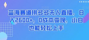 蓝海赛道拼多多无人直播，日入2600+，0成本变现，小白也能轻松上手【揭秘】-最全资源库