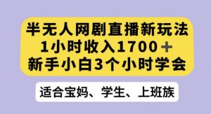半无人网剧直播新玩法,1小时收入1700+,新手小白3小时学会【揭秘】-最全资源库