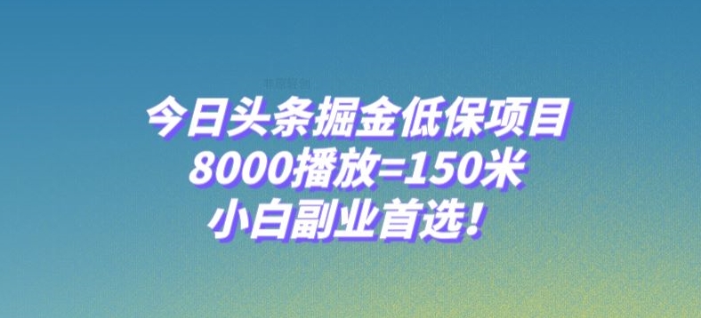 今日头条掘金低保项目，8000播放=150米，小白副业首选【揭秘】-最全资源库