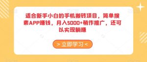 适合新手小白的手机搬砖项目,简单搜素APP赚钱,月入5000+稍作推广,还可以实现躺赚【揭秘】-最全资源库
