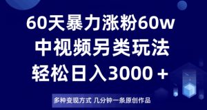 60天暴力涨粉60W，中视频另类玩法，日入3000＋，几分钟一条原创作品多种变现方式-最全资源库