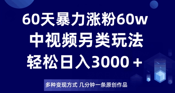 60天暴力涨粉60W,中视频另类玩法,日入3000+,几分钟一条原创作品多种变现方式-最全资源库
