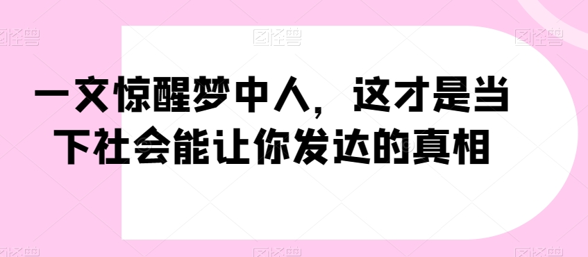 一文惊醒梦中人,这才是当下社会能让你发达的真相【公众号付费文章】-最全资源库