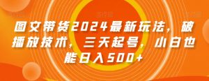 图文带货2024最新玩法，破播放技术，三天起号，小白也能日入500+【揭秘】-最全资源库