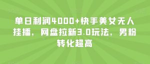 单日利润4000+快手美女无人挂播，网盘拉新3.0玩法，男粉转化超高【揭秘】-最全资源库