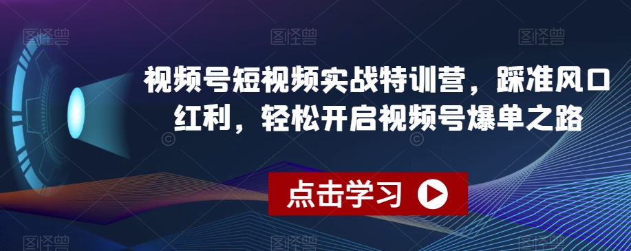 视频号短视频实战特训营,踩准风口红利,轻松开启视频号爆单之路-最全资源库