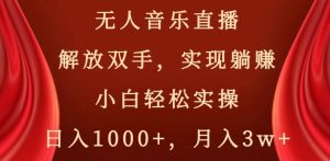 无人音乐直播，解放双手，实现躺赚，小白轻松实操，日入1000+，月入3w+【揭秘】-最全资源库