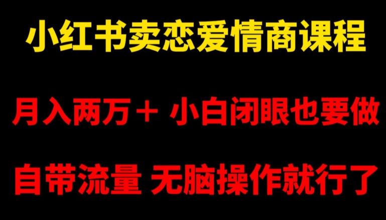 小红书卖恋爱情商课程，月入两万＋，小白闭眼也要做，自带流量，无脑操作就行了【揭秘】-最全资源库