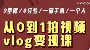 从0到1拍视频vlog变现课，5分钟每天，每月多赚1W-最全资源库