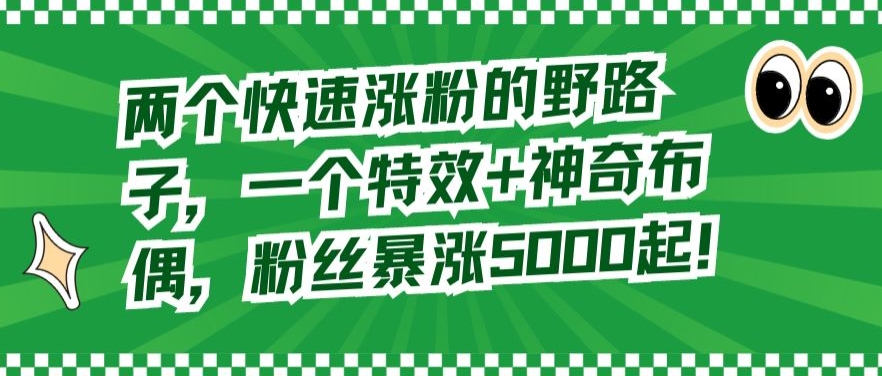两个快速涨粉的野路子，一个特效+神奇布偶，粉丝暴涨5000起【揭秘】-最全资源库