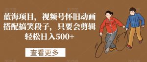 蓝海项目，视频号怀旧动画搭配搞笑段子，只要会剪辑轻松日入500+【揭秘】-最全资源库