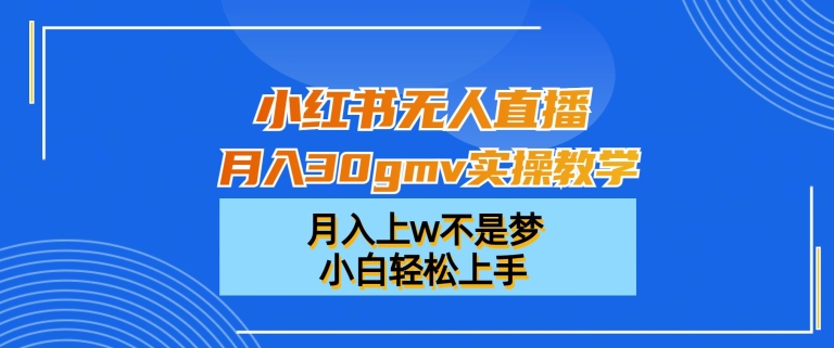小红书无人直播月入30gmv实操教学，月入上w不是梦，小白轻松上手【揭秘】-最全资源库