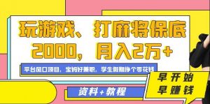 玩游戏、打麻将保底2000，月入2万+，平台风口项目【揭秘】-最全资源库