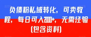 负债粉私域转化，可卖教程，每日可入2000+，无需经验（包含资料）【揭秘】-最全资源库