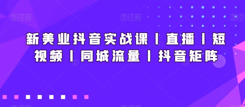 新美业抖音实战课丨直播丨短视频丨同城流量丨抖音矩阵-最全资源库
