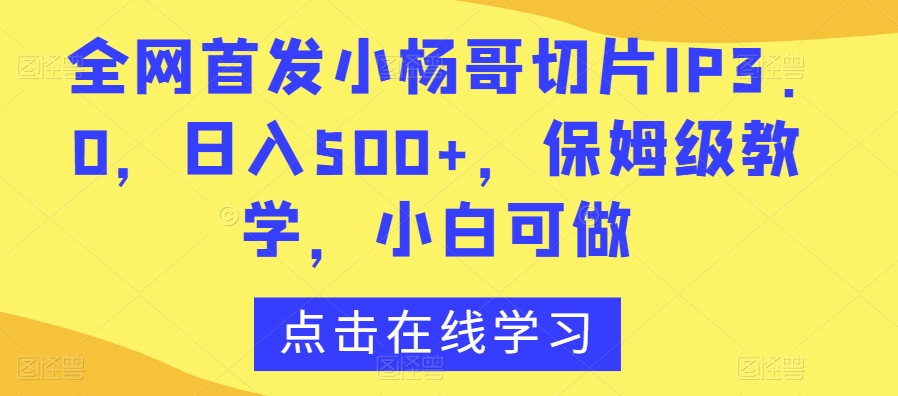 全网首发小杨哥切片IP3.0，日入500+，保姆级教学，小白可做【揭秘】-最全资源库