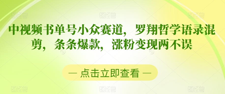 中视频书单号小众赛道，罗翔哲学语录混剪，条条爆款，涨粉变现两不误【揭秘】-最全资源库