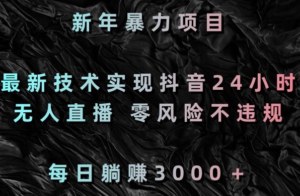 新年暴力项目，最新技术实现抖音24小时无人直播，零风险不违规，每日躺赚3000＋【揭秘】-最全资源库