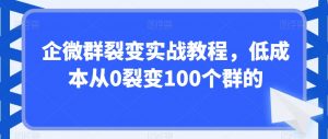 企微群裂变实战教程,低成本从0裂变100个群的-最全资源库