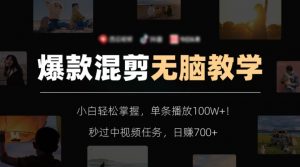 爆款混剪无脑教学，小白轻松掌握，单条播放100W+！秒过中视频任务，日赚700+【揭秘】-最全资源库