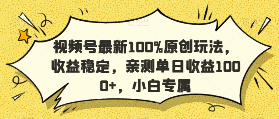 视频号最新100%原创玩法,收益稳定,亲测单日收益1000+,小白专属【揭秘】-最全资源库