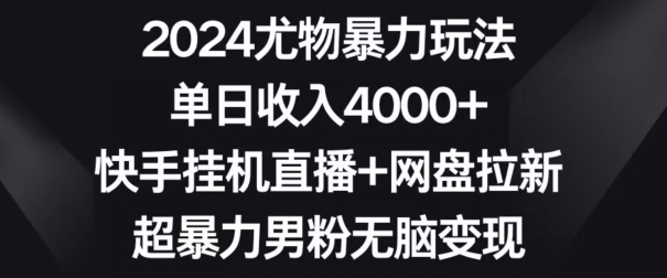 2024尤物暴力玩法,单日收入4000+,快手挂机直播+网盘拉新,超暴力男粉无脑变现【揭秘】-最全资源库