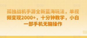 孤独战机手游全新蓝海玩法，单视频变现2000+，十分钟教学，小白一部手机无脑操作【揭秘】-最全资源库