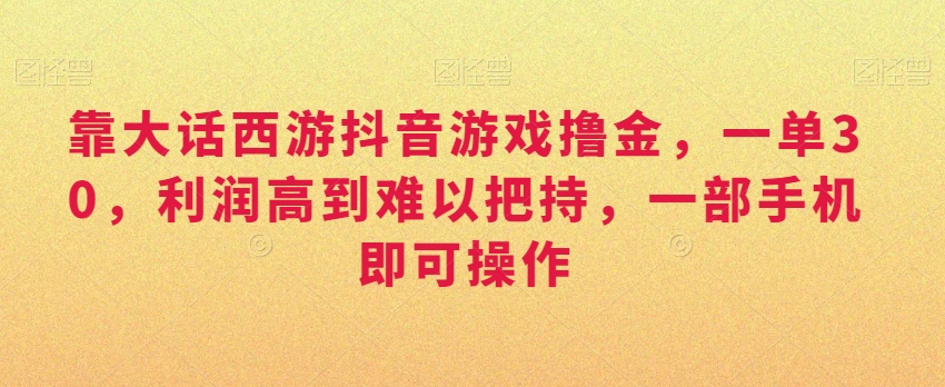 靠大话西游抖音游戏撸金,一单30,利润高到难以把持,一部手机即可操作,日入3000+【揭秘】-最全资源库