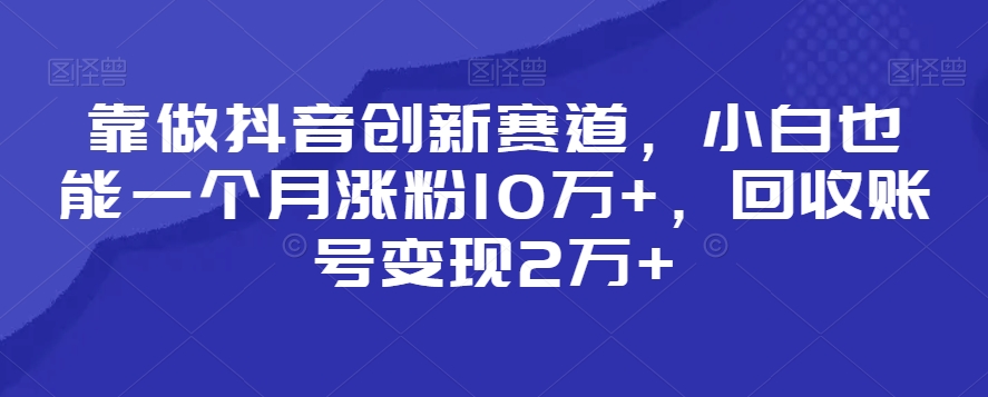 靠做抖音创新赛道，小白也能一个月涨粉10万+，回收账号变现2万+【揭秘】-最全资源库