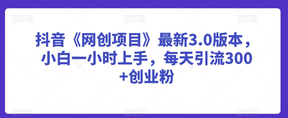 抖音《网创项目》最新3.0版本，小白一小时上手，每天引流300+创业粉【揭秘】-最全资源库