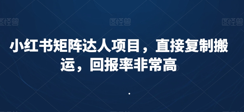 小红书矩阵达人项目，直接复制搬运，回报率非常高-最全资源库