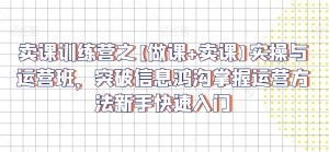 卖课训练营之【做课+卖课】实操与运营班,突破信息鸿沟掌握运营方法新手快速入门-最全资源库