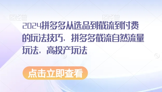 2024拼多多从选品到截流到付费的玩法技巧，拼多多截流自然流量玩法，高投产玩法-最全资源库