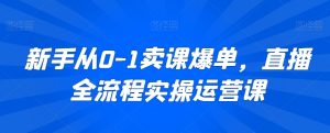 新手从0-1卖课爆单,直播全流程实操运营课-最全资源库