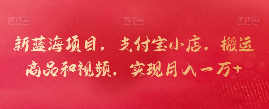 新蓝海项目,支付宝小店,搬运商品和视频,实现月入一万+【揭秘】-最全资源库