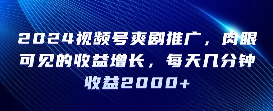2024视频号爽剧推广,肉眼可见的收益增长,每天几分钟收益2000+【揭秘】-最全资源库