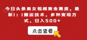 今日头条美女视频黄金赛道，最新1：1搬运技术，多种变现方式，日入500+【揭秘】-最全资源库