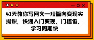 41天教你写网文—短篇向变现实操课，快速入门变现，门槛低，学习周期快-最全资源库