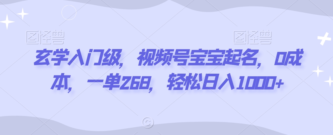 玄学入门级,视频号宝宝起名,0成本,一单268,轻松日入1000+【揭秘】-最全资源库