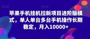 苹果手机挂机拉新项目进阶版模式，单人单台多台手机操作长期稳定，月入10000+【揭秘】-最全资源库