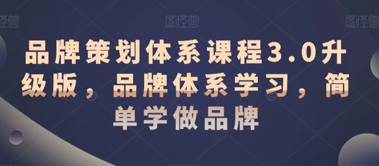 品牌策划体系课程3.0升级版，品牌体系学习，简单学做品牌-最全资源库